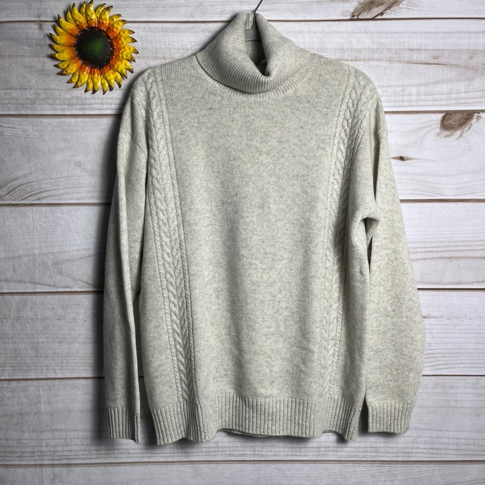 Oats Cashmere by Debra Hayburn Women's Cream Cable Knit Turtleneck Sweater M New